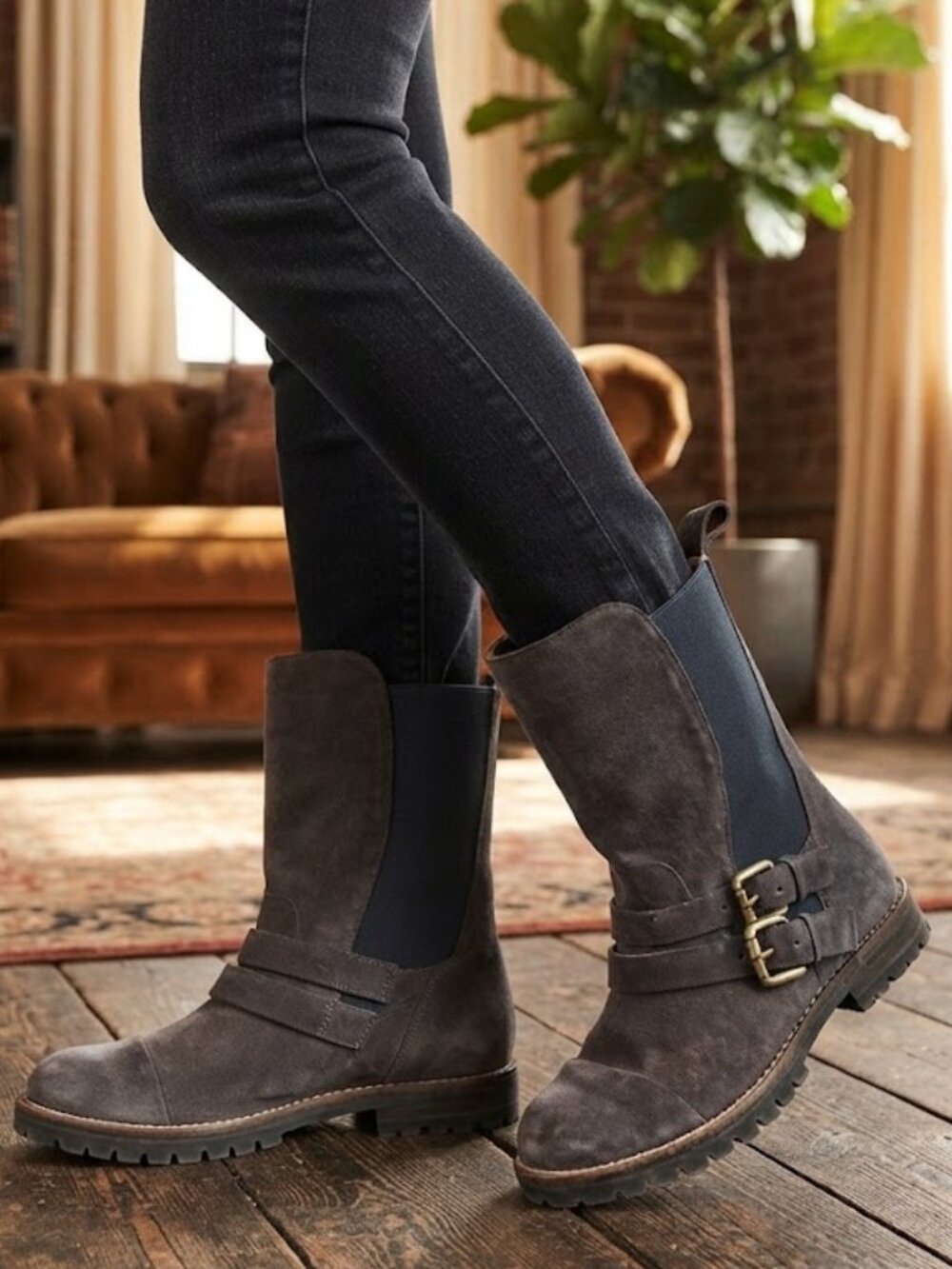 Manolo Blahnik Gray Suede Buckle Combat Boots size 7